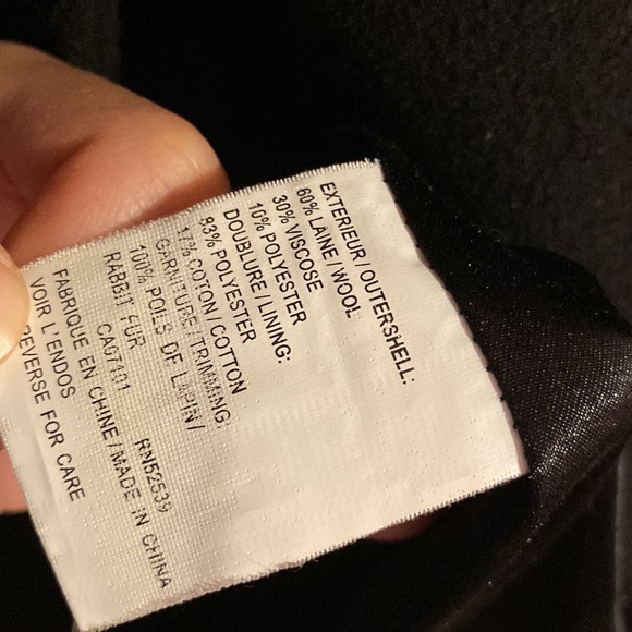 Wool Blend Coat with Detachable Rabbit Fur Collar - Picture 5 of 7